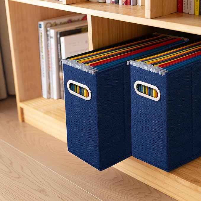 ComfortKeeper 4 Packs Letter Size File Organizer, File Folders Organizer, Fabric Storage Box, Collapsible Paper Organizer with Metal Handle, Smooth PVC Rails, Only Box (Blue)