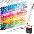 Caliart Alcohol Markers Brush Tip - 121 Colors Dual Tip Artists Coloring Markers Set Brush & Fine, with Case Permanent Alcohol Based Colored Sketch Pens, Art Supplies Gifts for Adults Drawing