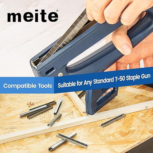 meite T-50 Staple Gun Staples Marine, 1/4 Inch 304 Stainless Steel T-50 Staples, Heavy Duty 20 Gauge 3/8 Inch Crown Upholstery Staple for Marine Applications (10 Packs)