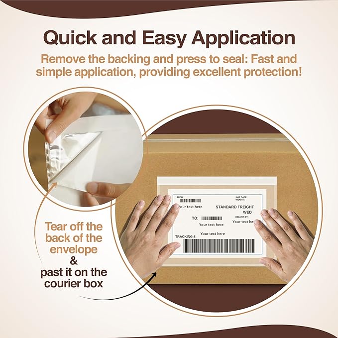 7x10 Shipping Label Sleeves 200 Pack- Strong Adhesive Back for Secure Package Labelling, Protects Documents with Packing Slip Pouches -Packing Sleeves for Mailing and Packaging -WaterProof and Durable