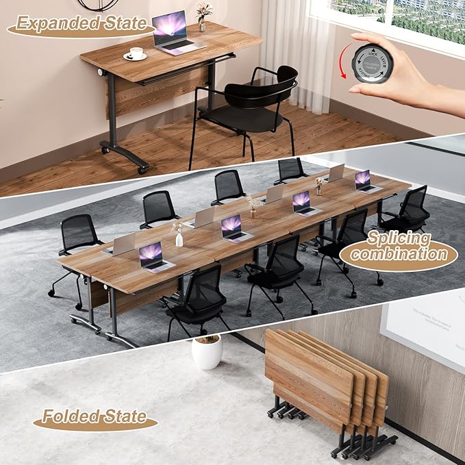 Conference Table Flip Top Mobile Conference Room Tables,Folding Conference Table with Wheels,Large Meeting Training Seminar Table Saving Space for Office Classroom(10B,47.2'')