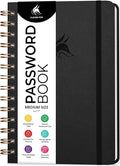 Clever Fox Password Book Spiral – Internet Address & Password Organizer with Laminated Alphabetical Tabs – Password Keeper Journal – Hardcover, Medium Size, 6.1x7.7” (Black)