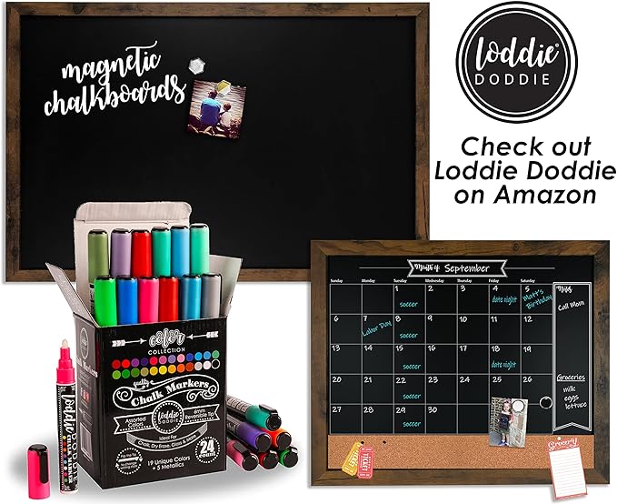 Loddie Doddie Magnetic Chalkboard Sign - 20 x 30 in Rustic Wood Frame - Easy-Erase Surface & Magnet Display - Magnetic Chalkboard Calendar - Rustic Magnet Board
