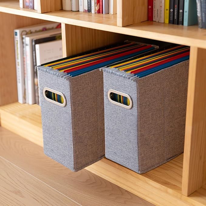 ComfortKeeper 2 Packs Letter Size File Organizer, File Folders Organizer, Fabric Storage Box, Collapsible Paper Organizer with Metal Handle, Smooth PVC Rails, Only Box (Gray)