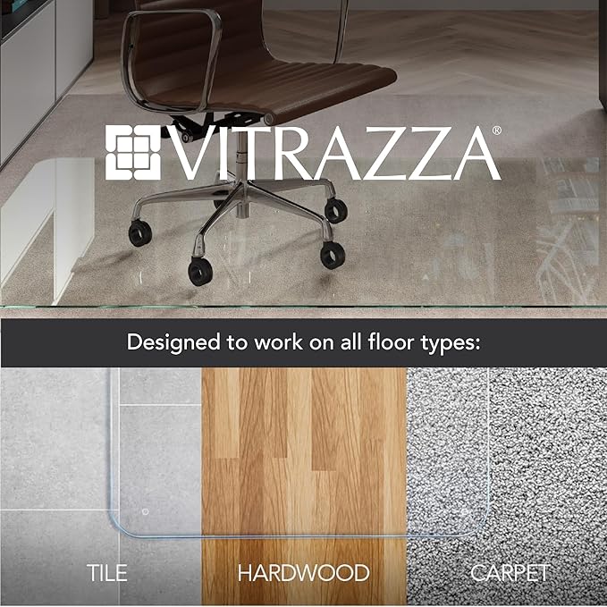 Vitrazza Glass Chair Mat 42” x 42” Superior ¼ Thick, Luminoso Low-Iron Ultra Clear, Certified Tempered Safety Glass, Delivers a Smooth Glide, Protects Carpet or Wood, Beautiful in Home or Office.