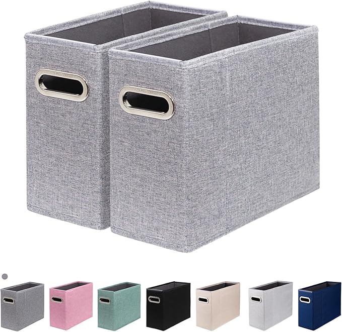 ComfortKeeper 2 Packs Letter Size File Organizer, File Folders Organizer, Fabric Storage Box, Collapsible Paper Organizer with Metal Handle, Smooth PVC Rails, Only Box (Gray)