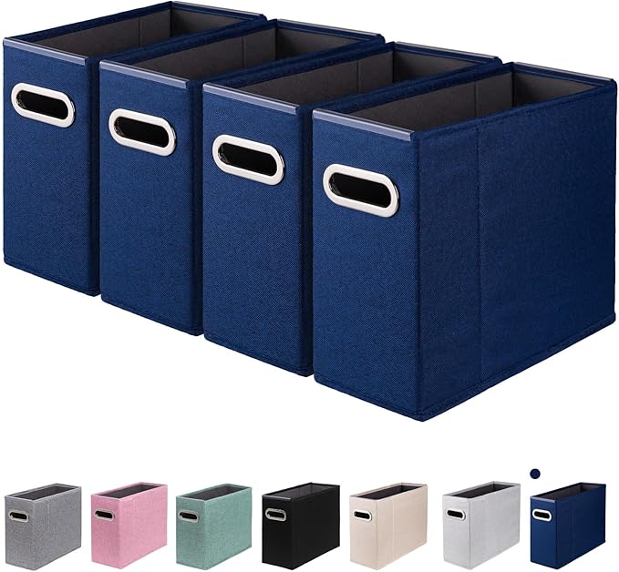 ComfortKeeper 4 Packs Letter Size File Organizer, File Folders Organizer, Fabric Storage Box, Collapsible Paper Organizer with Metal Handle, Smooth PVC Rails, Only Box (Blue)