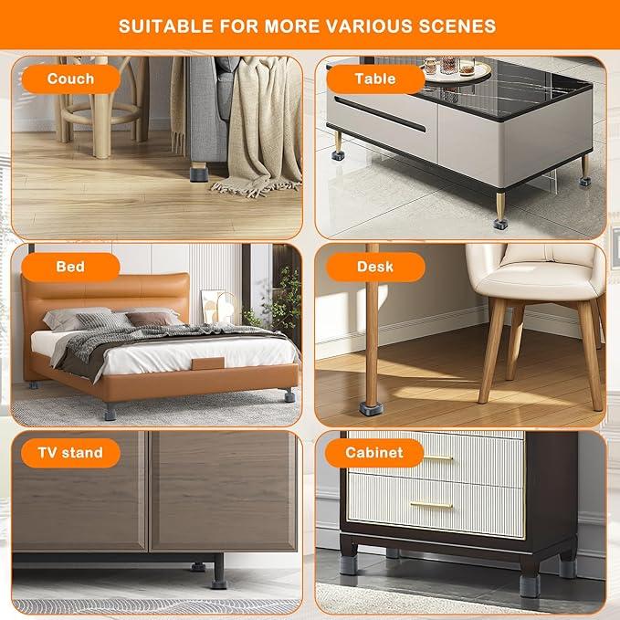 shouwuhho 12 Pack Furniture Risers Adjustable Bed Risers Heavy Duty Lifts Height 1", Square Stackable Bed Risers 1, 2 or 3 Inch for Desk Leg Table Couch Sofa Chair Bed Frame Legs Dorm, Gray