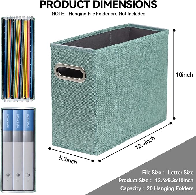 ComfortKeeper 4 Packs Letter Size File Organizer, File Folders Organizer, Fabric Storage Box, Collapsible Paper Organizer with Metal Handle, Smooth PVC Rails, Only Box (Green)