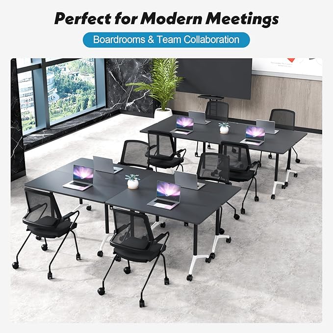 Goakwwuz Conference Room Table, Folding Conference Tables,Thicken Grey Tabletop,Flip Top Wooden Seminar Meeting Room Table for Conference Room Offices (2, Black, 47.2“)