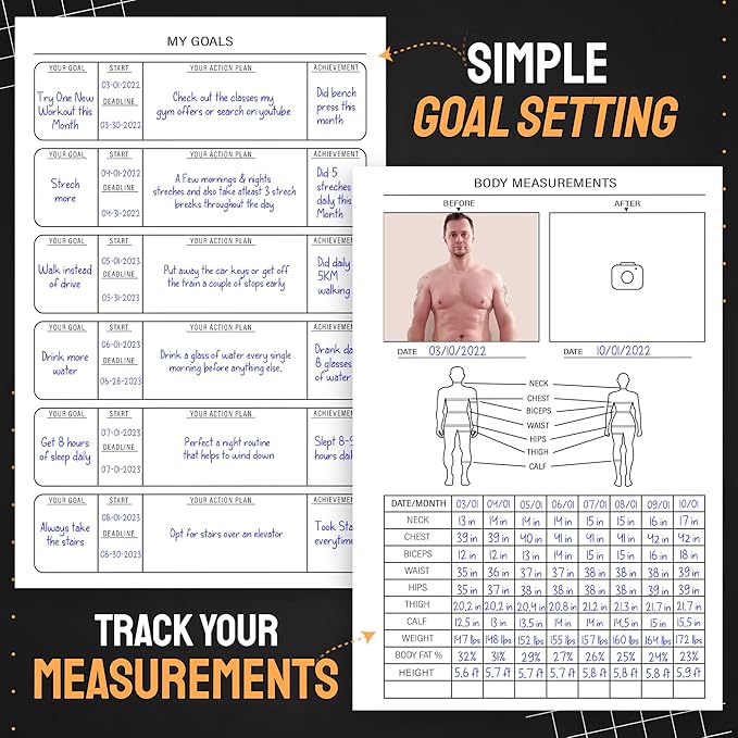 Nextnoid Hardcover Fitness & Food Journal - Workout & Meal Planner Notebook for Women & Men - A5 Sturdy Food Tracker Journal to Track Diet, Gym & Home Workouts - Beige