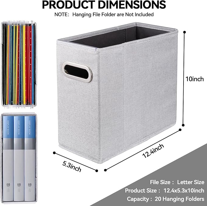 ComfortKeeper 4 Packs Letter Size File Organizer, File Folders Organizer, Fabric Storage Box, Collapsible Paper Organizer with Metal Handle, Smooth PVC Rails, Only Box (Light Gray)