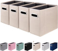 ComfortKeeper 4 Packs Letter Size File Organizer, File Folders Organizer, Fabric Storage Box, Collapsible Paper Organizer with Metal Handle, Smooth PVC Rails, Only Box (Beige)