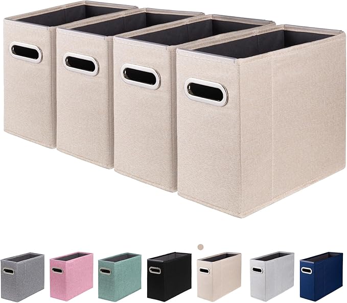 ComfortKeeper 4 Packs Letter Size File Organizer, File Folders Organizer, Fabric Storage Box, Collapsible Paper Organizer with Metal Handle, Smooth PVC Rails, Only Box (Beige)