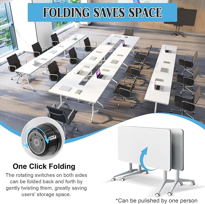 Conference Table,55.1''Folding Conference Room Table for 4-12 People,Mobile Flip Top MeetingTraining Table with Different Coulor and Styles for Offices, Classrooms,Meeting Room (6, 61''A)