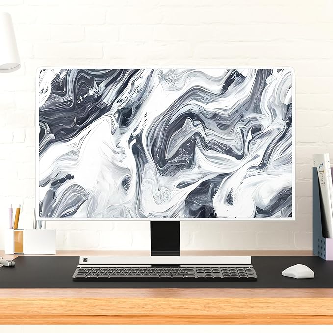 Baocicco Abstract Gray Marble Waterproof 32 Inch Anti-Static Dustproof LCD/LED/HD Dust Proof Monitor Covers for Computer Screen Abstract Modern Computer Decorations for Home Office