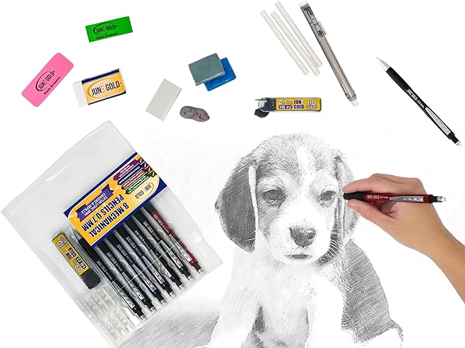 June Gold 640 Pieces, 0.5 mm 2B Lead Refills, 160 Pieces Per Dispenser, Fine Thickness, Break Resistant Lead/Graphite (Pack of 4 Dispensers)