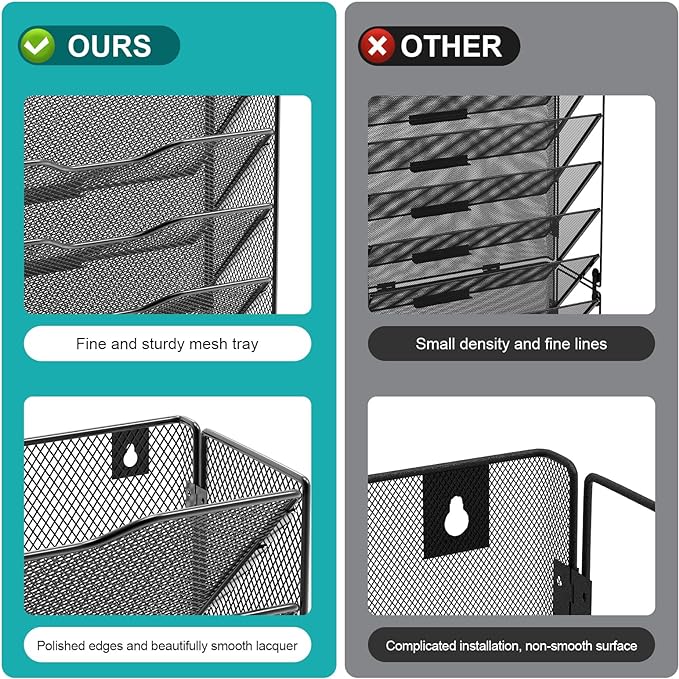 VEESUN Wall File Organizer, 16-Tier Mesh File Holder, Vertical Document Rack For Home, School, and Office Use (Black)