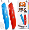 REXBETI 2 Pack Utility Knife with Extra Blades, 2 Color Retractable Blade Heavy Duty Box Cutter for Cartons，Cardboard and Boxes，Extra 10 Blades Included