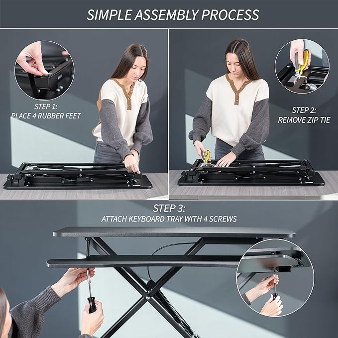 VIVO 48 inch Desk Converter, K Series, Height Adjustable Sit to Stand Riser, Dual Monitor and Laptop Workstation with Wide Keyboard Tray, Rustic Vintage Brown Top, Black Frame, DESK-V048KN