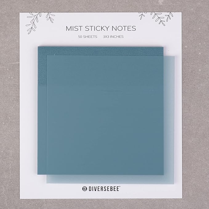 DiverseBee 50 Sheets Pastel Transparent Sticky Notes, 3x3” Clear Sticky Tabs, Translucent Page Flags Book Markers Stickers, Planner Accessories, Bible Journaling Study Office School Supplies (Mist)