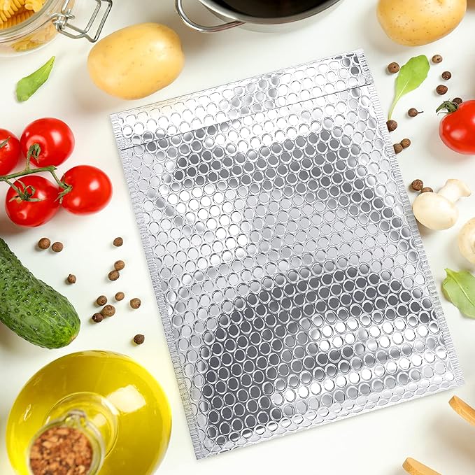 Amiff Silver Thermal Bubble Mailer, 8 x 11 Inches. 100 Pack Metallic Bubble Mailers. Self-Seal Insulated Mailers for Cold Shipping. Padded Envelopes Waterproof. Thermal Bag for Food, Cosmetics