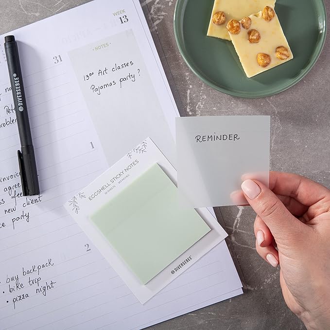 DiverseBee 50 Sheets Pastel Transparent Sticky Notes, 3x3” Clear Sticky Tabs, Translucent Page Flags Book Markers Stickers, Planner Accessories, Bible Journaling Study Office Supplies (Eggshell)