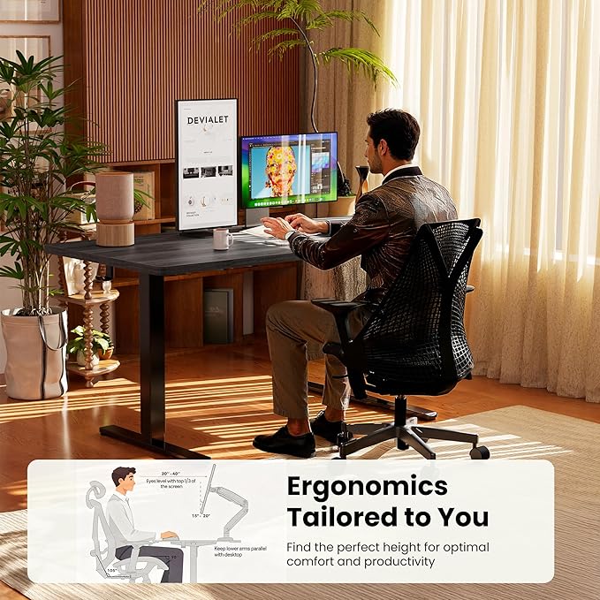 ErGear Small Height Adjustable Electric Standing Desk, 40 x 24 Inches Sit Stand up Desk, Memory Computer Home Office Desk with Two-Piece Desktop (Grey)