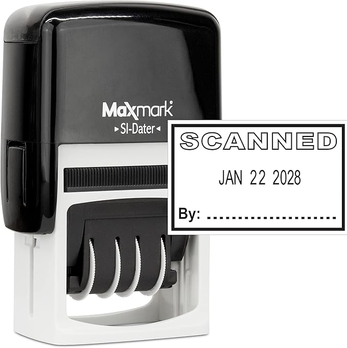 MaxMark Office Self Inking Date Stamp with Phrase Scanned - Black Ink