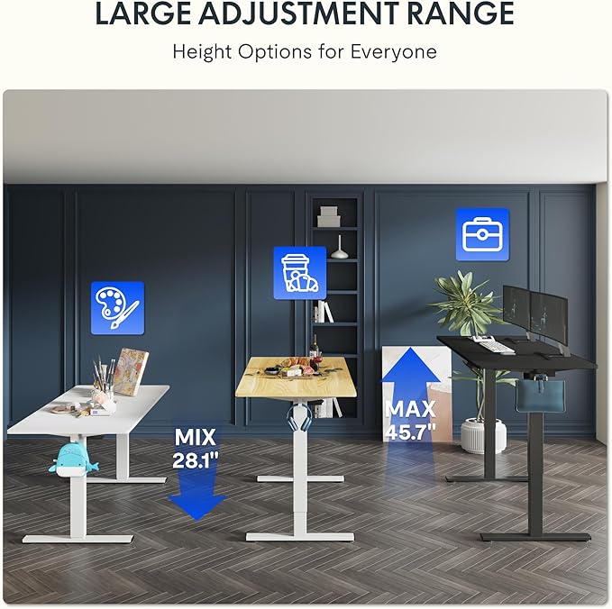 FLEXISPOT One-Piece Electric Standing Desk, 48 x 30 Inches Adjustable Desk with Seamless Desktop, Memory Controller Height Adjustment (Black Frame + Black Desktop, 2 Packages)