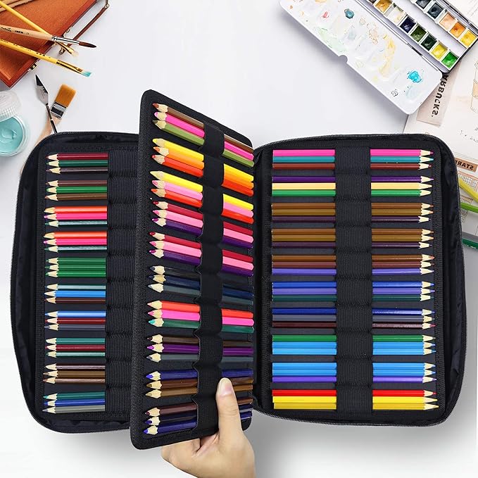 YOUSHARES Organizer Color Pencil 300 Slots - Pen Case Organizer with Handy Wrap & Zipper, Multilayer Holder for Prismacolor Colored Pencils & Gel Pen (Quicksand Pink)