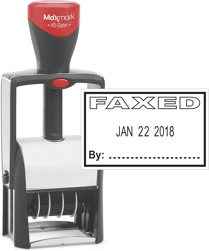 MaxMark Heavy Duty Self Inking Date Stamp with Phrase Faxed - Black Ink