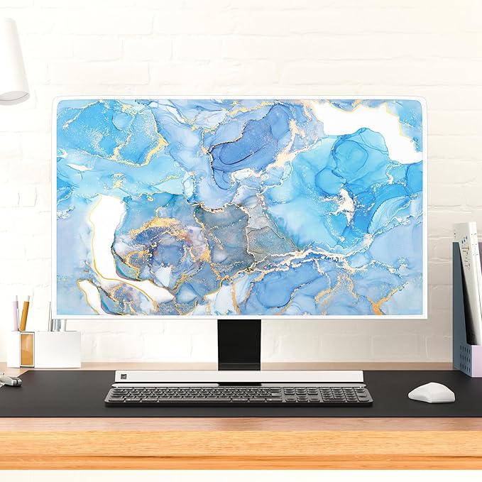 Baocicco Baby Blue Gold Marble Waterproof Screen TV Cover 37, 38, 39 Inch Modern Television Accessories TV LCD Fashion Weatherproof Screen TV Decorations for Tablet LED LCD OLED TVs