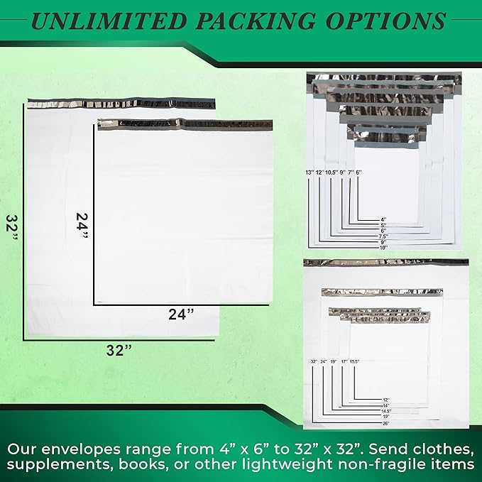 250 Pack Secure Seal White Poly Mailers - 24x24 Safe Shipping Bags - E-Commerce Self Sealing 2 Mil Poly Envelopes