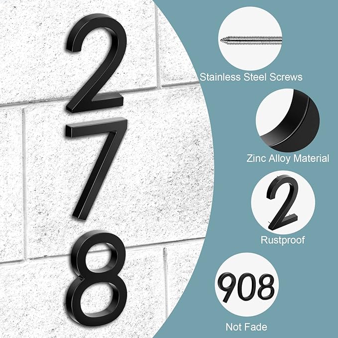 6" Floating Stainless Steel Address House Number, Modern Metal Anti-Rust House Numbers with Nail Kits for Door Garden Mailbox Decor Visibility Signage (6)