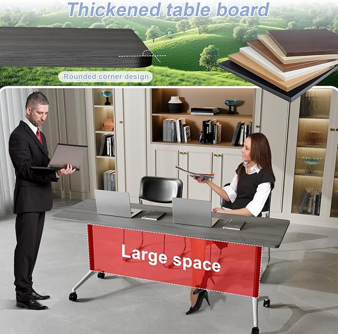 Conference Table Flip Top Mobile Conference Room Tables,Folding Conference Table with Wheels,Large Meeting Training Seminar Table Saving Space for Office Classroom(12C,55.1'')