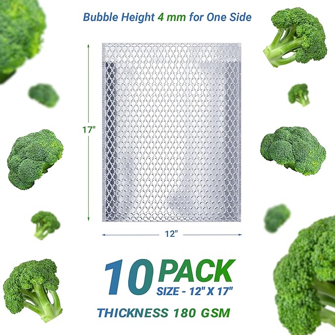 Amiff Silver Thermal Bubble Mailer, 12 x 17 Inches. 10 Pack Metallic Bubble Mailers. Self-Seal Insulated Mailers for Cold Shipping. Padded Envelopes Waterproof. Thermal Bag for Food, Cosmetics