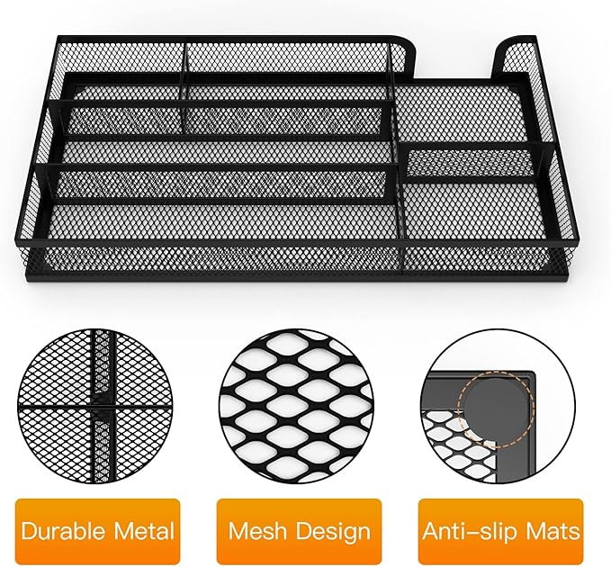 ITAYVAN Desk Drawer Organizer, Small Metal Mesh Drawer Organizer Tray, Office Pencil Drawer Organizer Accessories for Desktop, Bathroom, Kitchen, Makeup, Vanity