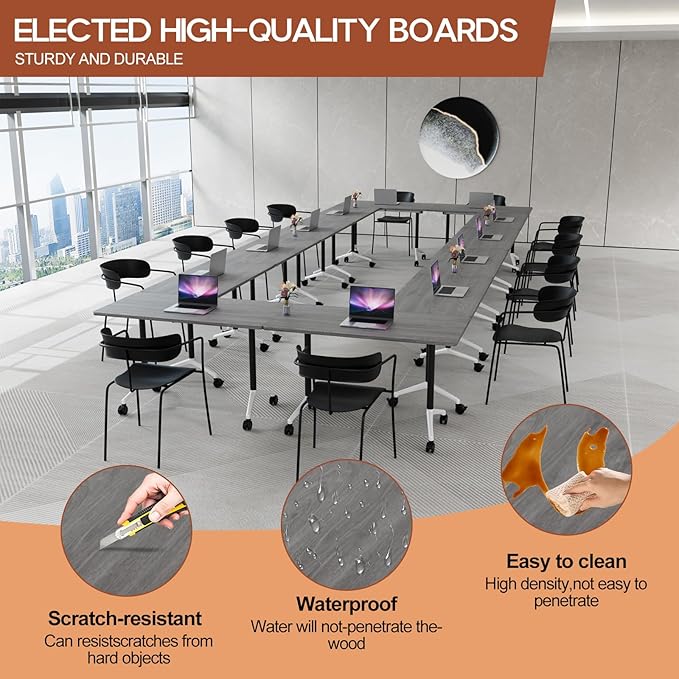 Folding Conference Table 4ft 5ft, Foldable Office Meeting Desk for 6 People, Multiple Sizes Colors Mobile Conference Room Table for Training Room School Business Furniture (4, Grey, 47in)