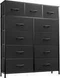 WLIVE Tall Dresser for Bedroom, Fabric Dressers Storage Tower, Dresser & Chest of Drawers Organizer Unit with 11 Drawers, Storage Cabinet, Hallway, Closets, Steel Frame, Wood Top, Charcoal Black