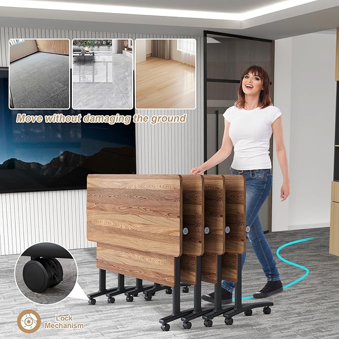 Conference Table Flip Top Mobile Conference Room Tables,Folding Conference Table with Wheels,Large Meeting Training Seminar Table Saving Space for Office Classroom(10B,61'')
