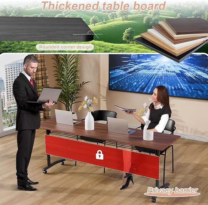 Conference Table Flip Top Mobile Conference Room Tables,Folding Conference Table with Wheels,Large Meeting Training Seminar Table Saving Space for Office Classroom(2D,55.1'')