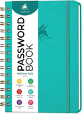 Clever Fox Password Book Spiral – Internet Address & Password Organizer with Laminated Alphabetical Tabs – Password Keeper Journal – Hardcover, Medium Size, 6.1x7.7” (Turquoise)