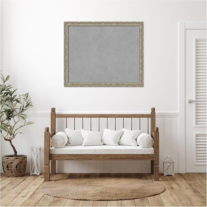Amanti Art Silver Framed Magnetic Board 36x44 X-Large Vision Board for use with Magnets, 100% Metal Sheet to Display Items as Office Decor or for Home Organization in mudroom, Kitchen or Kids Room