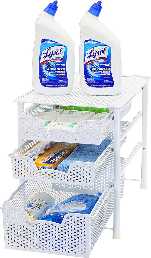 Simple Houseware 3 Tier White Alloy Steel Sliding Basket Organizer Drawer Cabinet