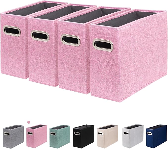 ComfortKeeper 4 Packs Letter Size File Organizer, File Folders Organizer, Fabric Storage Box, Collapsible Paper Organizer with Metal Handle, Smooth PVC Rails, Only Box (Pink)