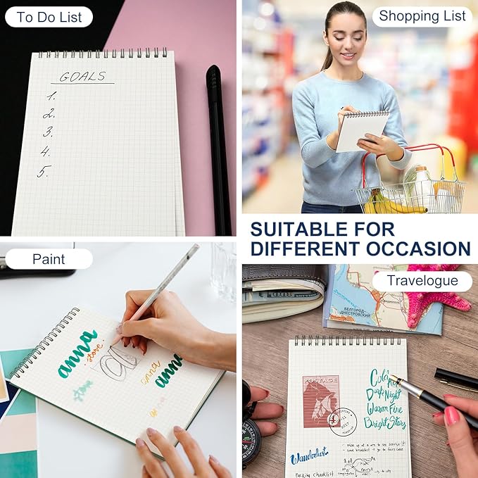 Engrowtic 8 Pack Graph Paper Spiral Notepad A5 Top Wirebound Notepad Grid Notebook Steno Pads Memo Notebook Grid Paper 140 Pages for Writing Sketching Drawing Office Supplies (Black)
