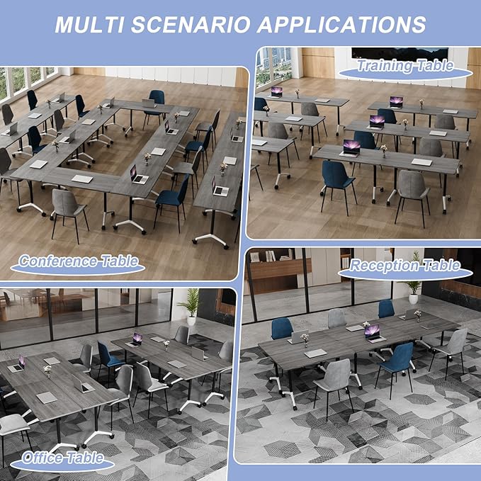 Conference Table Flip Top Mobile Conference Room Tables,Folding Conference Table with Wheels,Large Meeting Training Seminar Table Saving Space for Office Classroom(8C,61'')