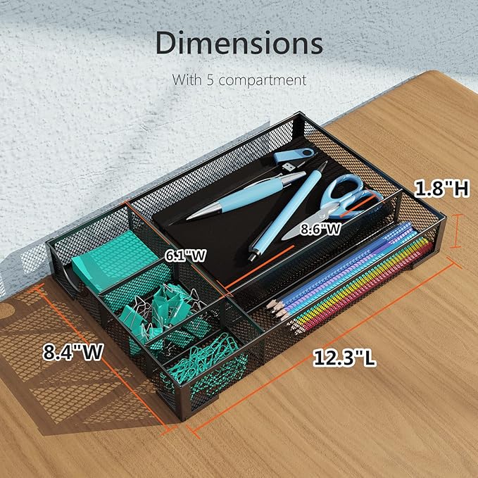 ITAYVAN Desk Drawer Organizer, Office Desk Organizer Tray with 5 Dividers, Pen Pencil Drawer Organizer for Office Supplies, Desktop, Bathroom, Kitchen, Makeup, Vanity