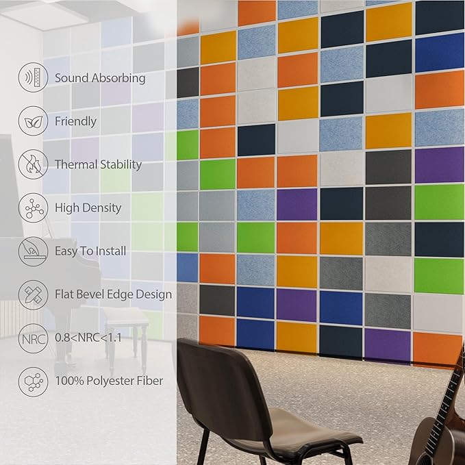 Amantech 12 Pack Acoustic Panels Self Adhesive Sound Proof Foam, High Density Sound Acoustic Panel, 16X12X0.4 Inch 4:3 Rectangle Panels in Home, Office, Reccording Room, Studio (Moonlight Grey)